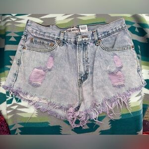 Light Wash Distressed Levi cutoff Jean Shorts purple